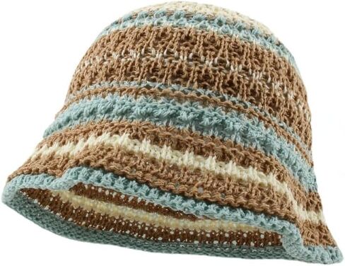 Y2k Beanie for Women Crochet Bucket Hats Men Stripes Beanies Cloche Hat Handmade Warm Knitted Fishing Hats in Kuwait