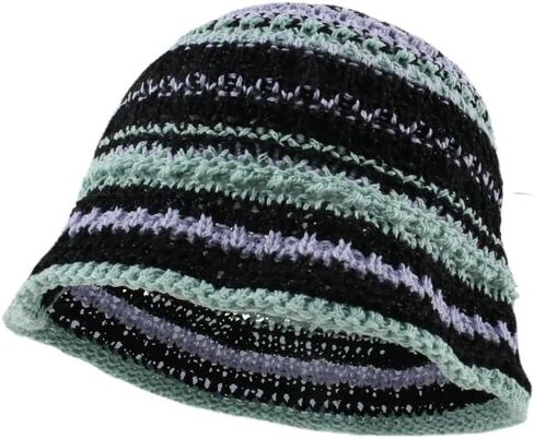 Y2k Beanie for Women Crochet Bucket Hats Men Stripes Beanies Cloche Hat Handmade Warm Knitted Fishing Hats in Kuwait