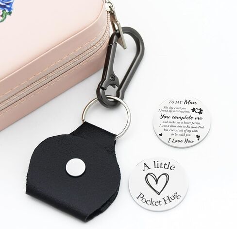 Pocket Hug Token Double Sided Engraved Inspirational Gift Leather Keychain Keepsake for MenWomen in Kuwait
