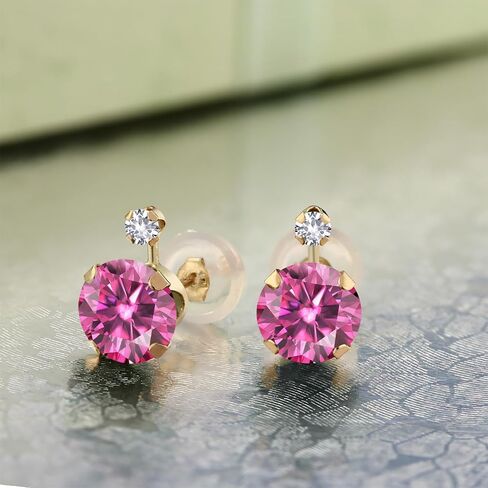 GEM Stone King 14k ared arics quaring arcons round pink moissanite وخلق الياقوت الأبيض (1.68 cttw) in Saudi Arabia