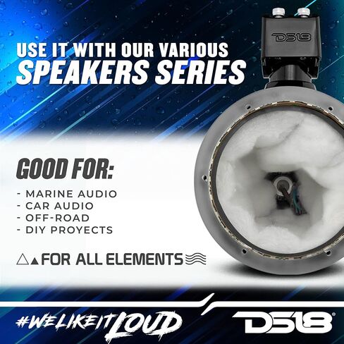 DS18 HYDRO NXL -X6TP/BK.NS 6.5 "جراب البرج البحري مع RGB LED LID مكبرات الصوت المتكاملة مع شواية لصوت السيارات ، البحرية ، UTV ، نظام الصوت ATV - لا مكبرات صوت - أسود - أسود in Saudi Arabia