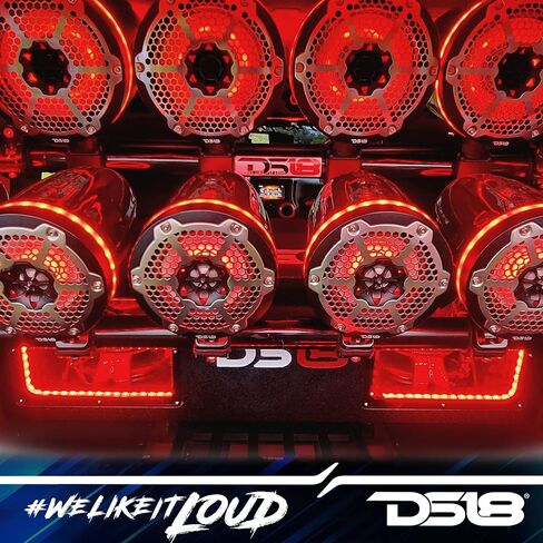 DS18 HYDRO NXL -X6TP/BK.NS 6.5 "جراب البرج البحري مع RGB LED LID مكبرات الصوت المتكاملة مع شواية لصوت السيارات ، البحرية ، UTV ، نظام الصوت ATV - لا مكبرات صوت - أسود - أسود in Saudi Arabia