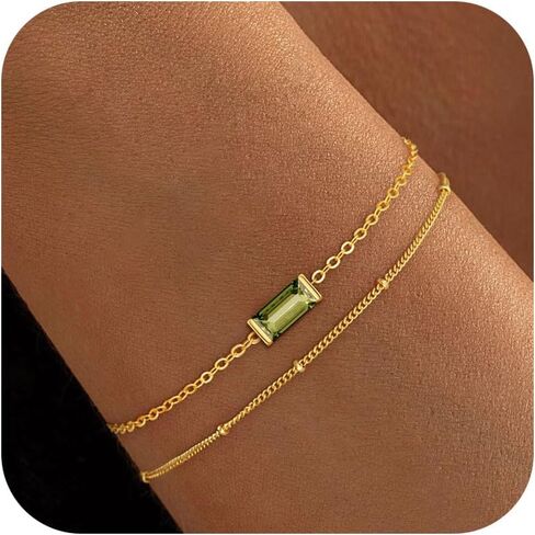 Birthstone Gold Bracelets for Women Girls Trendy - Dainty 18K Really Gold Filled Bracelet Layered Birthdstone Bracelets May Emerald Friendship Bracelets Jewelry Gifts for Mom Non Tarnish in Saudi Arabia