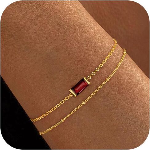 Birthstone Gold Bracelets for Women Girls Trendy - Dainty 18K Really Gold Filled Bracelet Layered Birthdstone Bracelets May Emerald Friendship Bracelets Jewelry Gifts for Mom Non Tarnish in Saudi Arabia