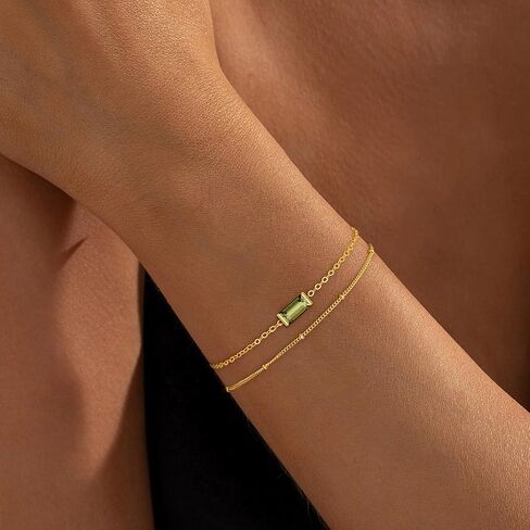 Birthstone Gold Bracelets for Women Girls Trendy - Dainty 18K Really Gold Filled Bracelet Layered Birthdstone Bracelets May Emerald Friendship Bracelets Jewelry Gifts for Mom Non Tarnish in Saudi Arabia