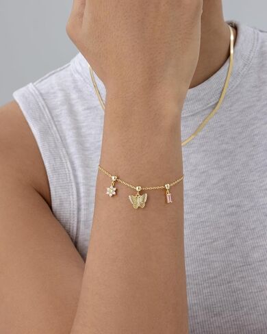 PAVOI 14K سوار مطلي بالذهب للنساء | سوار سحر الكرة المنزلق مقاس 7 بوصات مع سحر حدوة الحدوة القابلة للإزالة والقلب وسحر الزركونيا المكعب | مجوهرات سلسلة ذهبية عصرية in Saudi Arabia