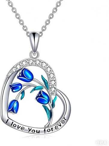 CRMAD Purple Tulips Necklace Sterling Silver Moonstone/Crystal/Cross Flower Tulips Jewelry Mother's Day Gifts in Kuwait