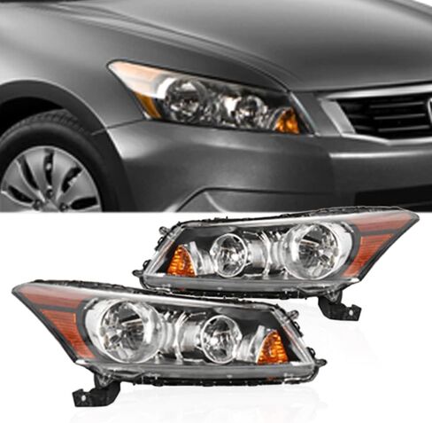 Pair of Headlights Assembly Compatible with 2008 2009 2010 2011 2012 Honda Accord Black Housing Clear Halogen Headlamps Driver and Passenger Side in Saudi Arabia