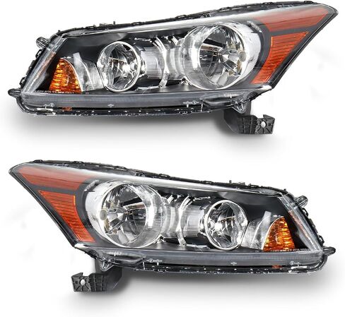 Pair of Headlights Assembly Compatible with 2008 2009 2010 2011 2012 Honda Accord Black Housing Clear Halogen Headlamps Driver and Passenger Side in Saudi Arabia