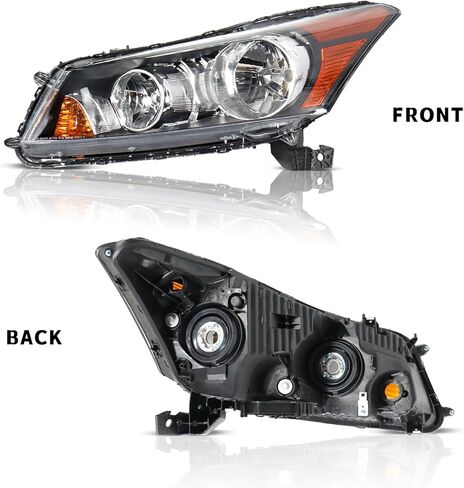 Pair of Headlights Assembly Compatible with 2008 2009 2010 2011 2012 Honda Accord Black Housing Clear Halogen Headlamps Driver and Passenger Side in Saudi Arabia