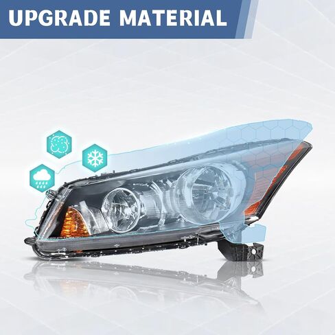 Pair of Headlights Assembly Compatible with 2008 2009 2010 2011 2012 Honda Accord Black Housing Clear Halogen Headlamps Driver and Passenger Side in Saudi Arabia