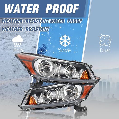 Pair of Headlights Assembly Compatible with 2008 2009 2010 2011 2012 Honda Accord Black Housing Clear Halogen Headlamps Driver and Passenger Side in Saudi Arabia