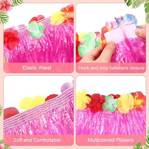 Gejoy 7 PCS Hawaiian Luau Hula Grass Skirt with Flower Costum in Kuwait