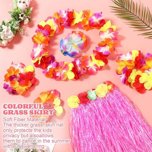 Gejoy 7 PCS Hawaiian Luau Hula Grass Skirt with Flower Costum in Kuwait