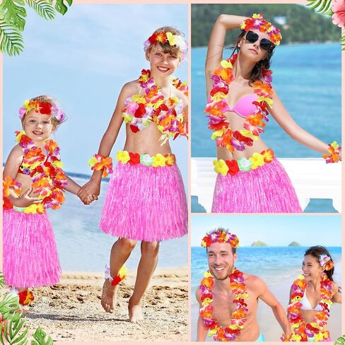 Gejoy 7 PCS Hawaiian Luau Hula Grass Skirt with Flower Costum in Kuwait