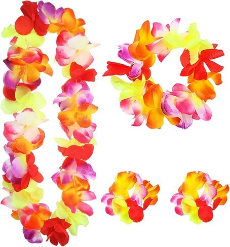 Gejoy 7 PCS Hawaiian Luau Hula Grass Skirt with Flower Costum in Kuwait