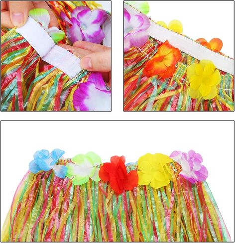 Gejoy 7 PCS Hawaiian Luau Hula Grass Skirt with Flower Costum in Kuwait