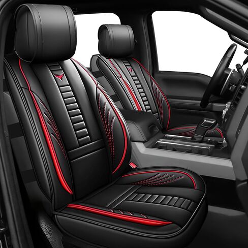 Full Set Car Seat Covers for Chevy Silverado 1500 Custom Trail Boss 2022-2025, Premium Leather Waterproof Stain-Resistant with Storage Pockets Seat Protectors (Black-Red) in Saudi Arabia