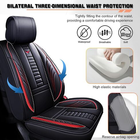 Full Set Car Seat Covers for Chevy Silverado 1500 Custom Trail Boss 2022-2025, Premium Leather Waterproof Stain-Resistant with Storage Pockets Seat Protectors (Black-Red) in Saudi Arabia