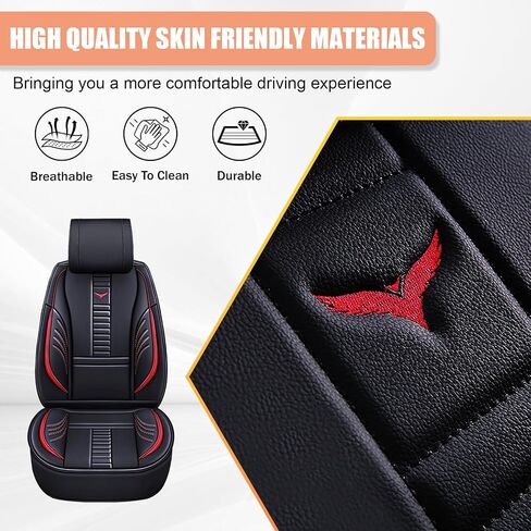 Full Set Car Seat Covers for Chevy Silverado 1500 Custom Trail Boss 2022-2025, Premium Leather Waterproof Stain-Resistant with Storage Pockets Seat Protectors (Black-Red) in Saudi Arabia