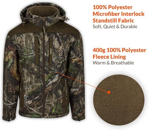 DRAKE Men's Non-Typical Standstill Windproof Agion Active XL Warm Fleece-Lined Quiet Durable Breathable Hooded Hunting Jacket, Mossy Oak Bottomland, Large in Kuwait
