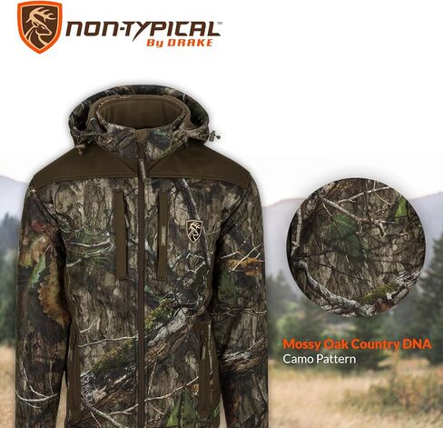 DRAKE Men's Non-Typical Standstill Windproof Agion Active XL Warm Fleece-Lined Quiet Durable Breathable Hooded Hunting Jacket, Mossy Oak Bottomland, Large in Kuwait
