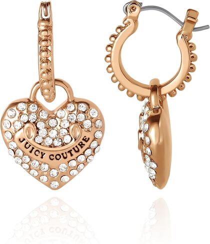 Juicy Couture Logo Heart Dangle or Hoop Earrings for Women, Gold-Tone Heart Earrings with Clear Stones, Juicy Gifts in Saudi Arabia