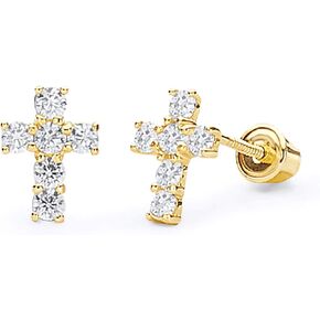 14k Yelllow Gold Cross Stud Earrings with Screw Back in Saudi Arabia
