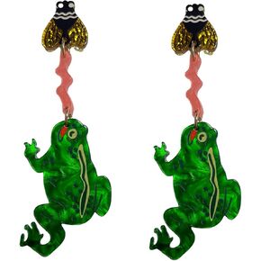 Handmade Exaggerated Acrylic Frog Insect Long Dangle Earrings Funny Weird Resin Fly Frog Animal Stud Earrings for Women Party Decor Jewelry Aesthetic Gifts in Kuwait
