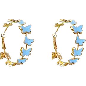 Butterfly Hoop Earrings for Women 925 Sterling Silver Post Stud Large Big Huggie Hoops Dangle Drop Exaggerated Butterflies Statement Fashion Y2K Mother's Day Christmas Jewelry in Saudi Arabia