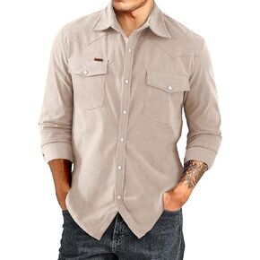 JMIERR Men's Corduroy Shirts Casual Western Long Sleeve Button Down Shacket Jackets with 2 Flap Pocket in Kuwait