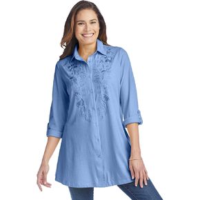 Woman Within Plus Size Button-Front Embroidered Tunic in Kuwait