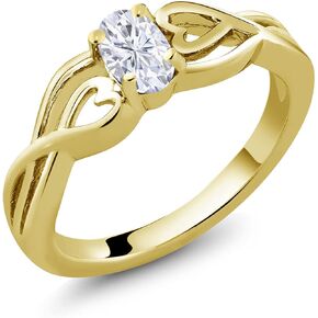 Gem Stone King 18K Yellow Gold Plated Silver 6X4MM Oval Gemstone Birthstone Heart infinity Ring | Wedding Anniversary Promise Gold Ring For Women | Available In Size 5, 6, 7, 8, 9 in Kuwait
