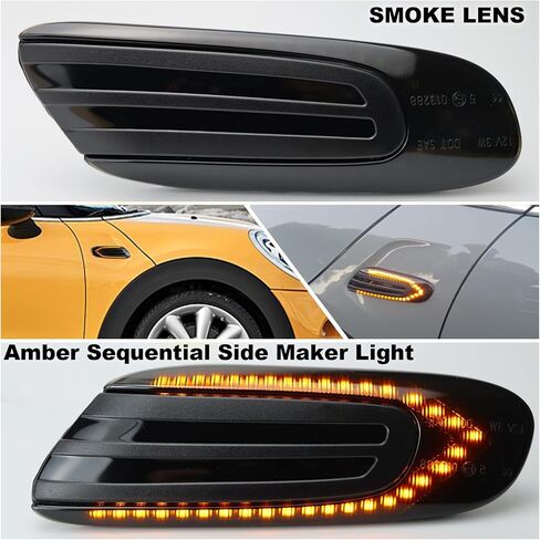 عدسة مدخنة Fender Fender LED LED مصابيح علامة جانبية متوافقة مع F55 F56 MINI-COOPER 2014-2020 F57 COOPER 2016-2020 AMBER SENECTION SINGLAND SIGNALD 2PCS in Saudi Arabia