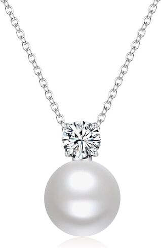 قلادة لؤلؤة واحدة من Sunfeel للنساء ، 925 Sterling Silver 14k Gold Gold Plated Pendant Necklace Quariaid Zirconia Gift for Mom Mome Girlfin in Kuwait