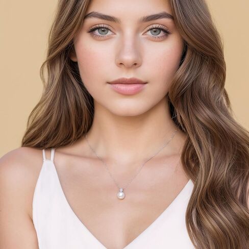 قلادة لؤلؤة واحدة من Sunfeel للنساء ، 925 Sterling Silver 14k Gold Gold Plated Pendant Necklace Quariaid Zirconia Gift for Mom Mome Girlfin in Kuwait