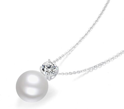 قلادة لؤلؤة واحدة من Sunfeel للنساء ، 925 Sterling Silver 14k Gold Gold Plated Pendant Necklace Quariaid Zirconia Gift for Mom Mome Girlfin in Kuwait