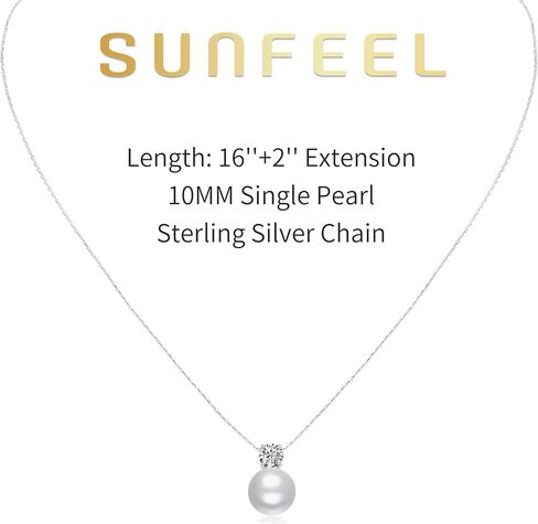قلادة لؤلؤة واحدة من Sunfeel للنساء ، 925 Sterling Silver 14k Gold Gold Plated Pendant Necklace Quariaid Zirconia Gift for Mom Mome Girlfin in Kuwait