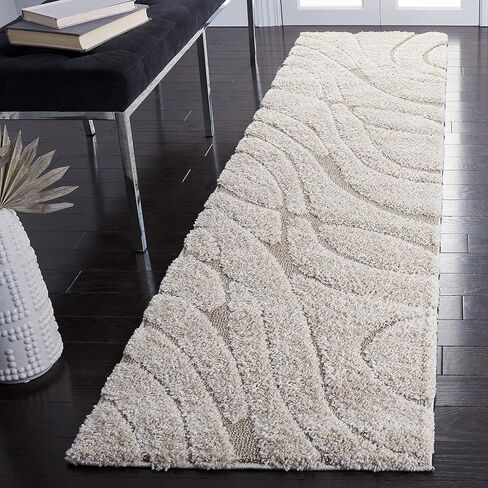 Safavieh Florida Shag Collection Runner Rug-2'3 "× 9 '، الكريمة والبيج ، غير محطمة ورعاية سهلة ، سميكة 1.2 بوصة مثالية للمناطق المرتفعة في غرفة المعيشة ، غرفة النوم (SG471-1113) in Saudi Arabia