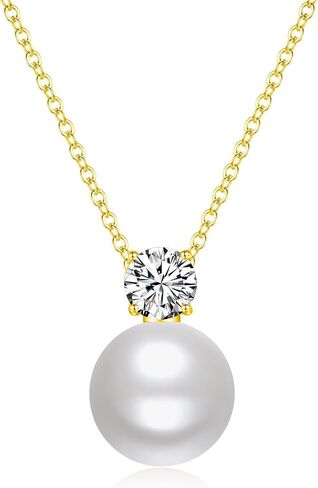 قلادة لؤلؤة واحدة من Sunfeel للنساء ، 925 Sterling Silver 14k Gold Gold Plated Pendant Necklace Quariaid Zirconia Gift for Mom Mome Girlfin in Kuwait