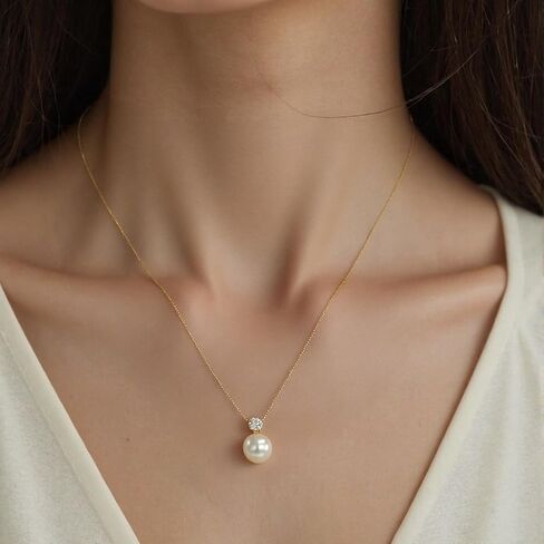 قلادة لؤلؤة واحدة من Sunfeel للنساء ، 925 Sterling Silver 14k Gold Gold Plated Pendant Necklace Quariaid Zirconia Gift for Mom Mome Girlfin in Kuwait