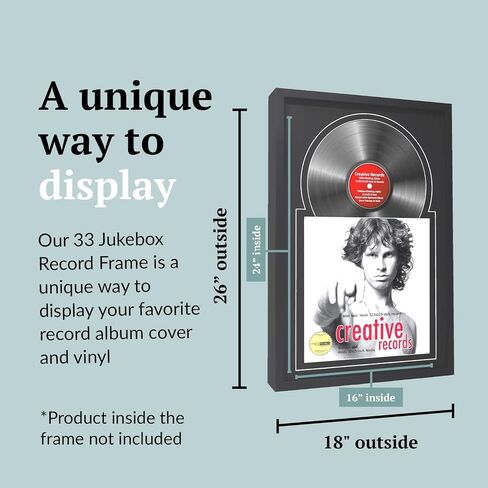 إطارات الصور الإبداعية 16 "× 24" شاشة إطار فينيل Jukebox مع حجوز مزدوج ، إطار ألبوم سجل LP لديكور الجدار ، الأسود/الأسود ، عدد واحد in Kuwait