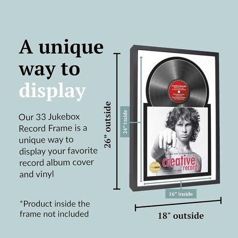 إطارات الصور الإبداعية 16 "× 24" شاشة إطار فينيل Jukebox مع حجوز مزدوج ، إطار ألبوم سجل LP لديكور الجدار ، الأسود/الأسود ، عدد واحد in Kuwait