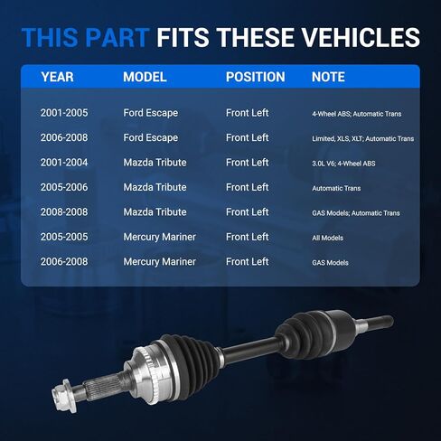 Autoround 662084 CV Axle Goxbly Assembly متوافق مع Ford Escape 2001-2008 ، Mazda Tribute 2001-2006 و 2008 ، Mercury Mariner 2005-2008 ، جانب السائق الأيسر الأمامي in Saudi Arabia