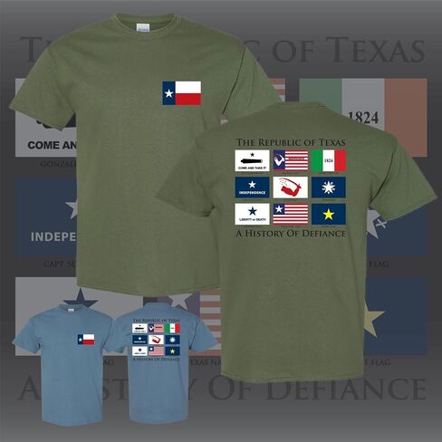 Gadsden و Culpeper Texas Historic Flags of Defiance T -Shirt - Heather Blue in Saudi Arabia