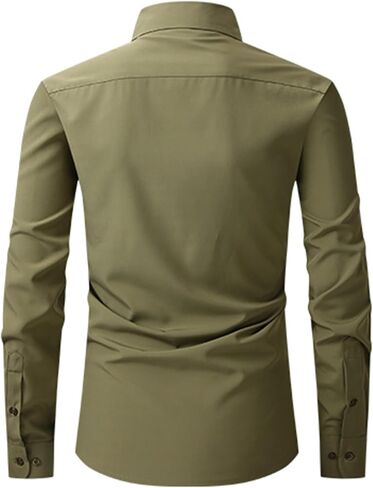 Generic Men's Wrinkle Free Cotton Shirts Long Sleeve Button Down Blouses Stretch Business Casual Shirt Solid Lapel Outfits in Saudi Arabia