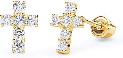 14k Yelllow Gold Cross Stud Earrings with Screw Back in Saudi Arabia