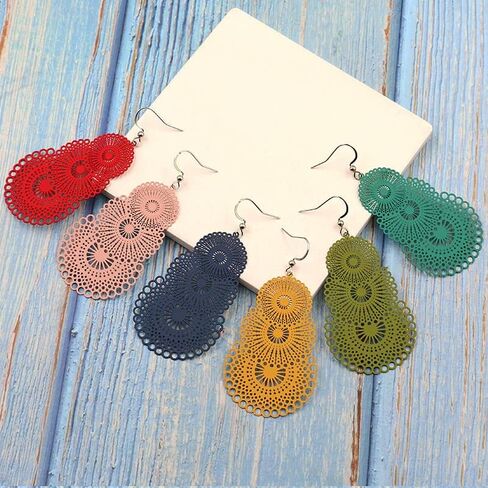 Boho Earrings Tassel Earrings Colorful Spring Summer Earrings Hollow Earring Bohemian Style Dangling Earrings for Women Girl in Saudi Arabia