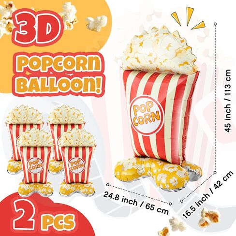 4 Pack 4ft Giant Standing Popcorn Balloons 3D Circus Carnival Foil Popcorn Balloons for Carnival, Circus Themed, Movie Night Birthday Baby Shower Cannes Party Decorations in Kuwait