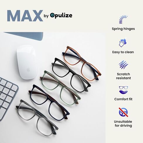 Opulize Max Reading Glasses - Frame Classic Shetgular Frame - Men's Women للجنسين - المفصلات الربيعية - R78 in Saudi Arabia